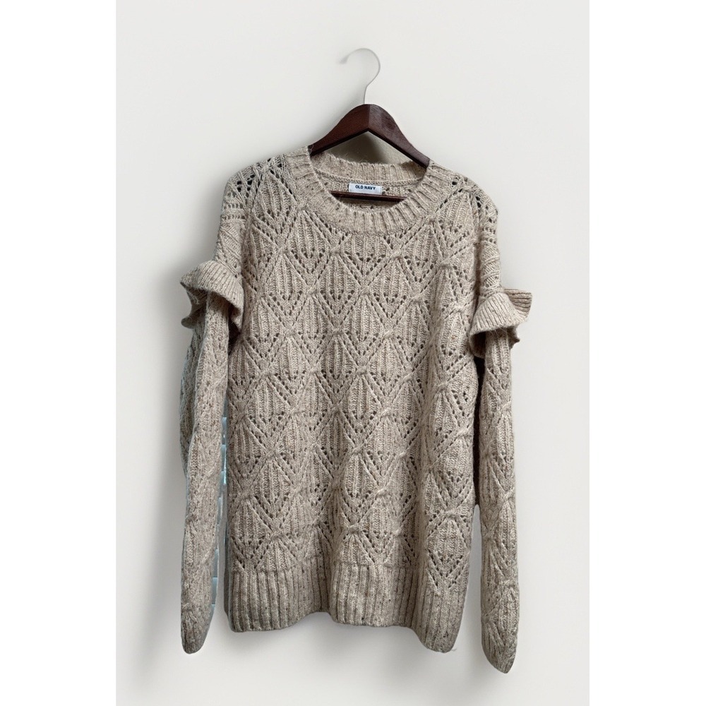 Old Navy Oatmeal Knit Sweater Ruffle Sleeve Size XL